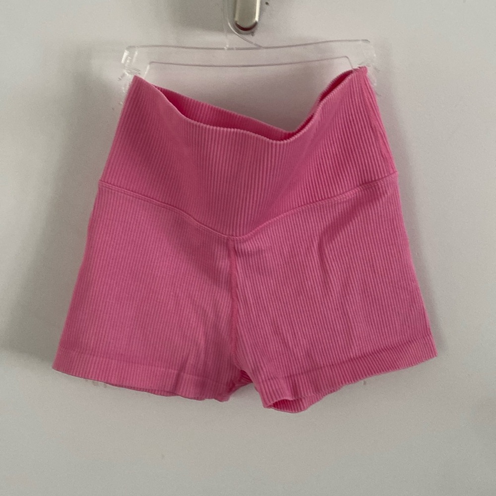 Pink ribbed bike booty shorts aerie
